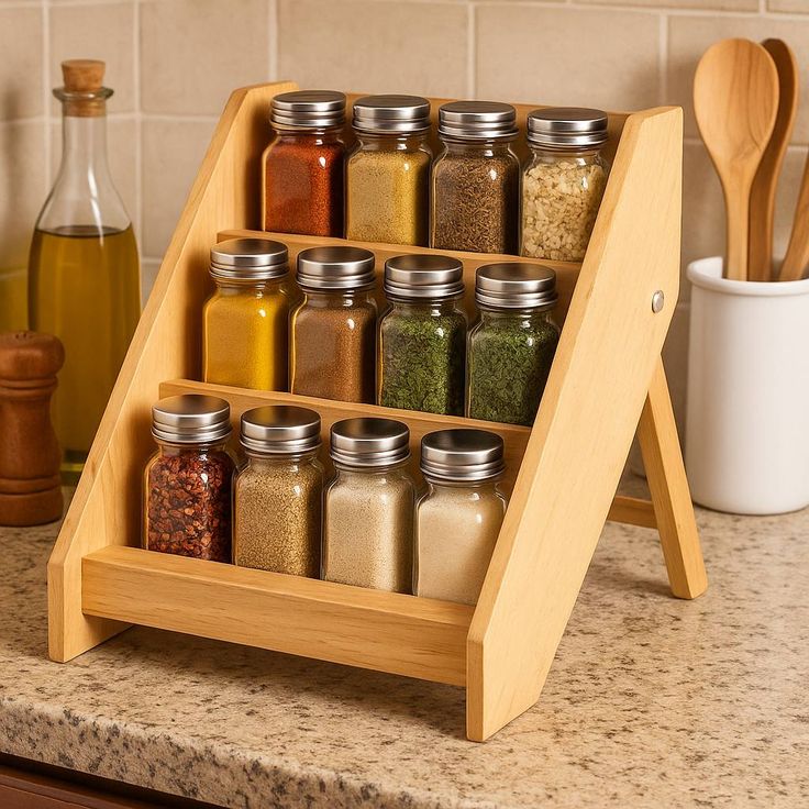 3-tier wooden spice rack